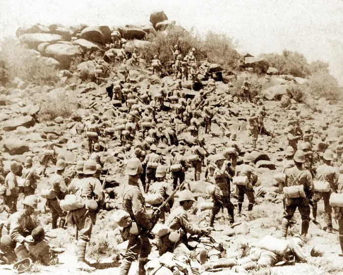 Framed Print : Boer War Suffolk Regiment storming a Kopje near Colesberg Framed Print : Boer War Suffolk Regiment storming a Kopje near Colesberg