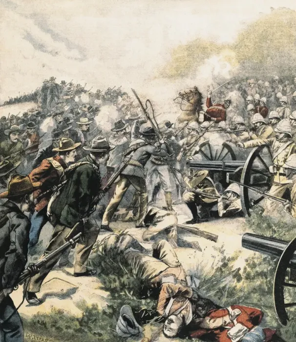 Framed Print : Boer Wars (1880-1902). English defeat in Bergkelaagte Framed Print : Boer Wars (1880-1902). English defeat in Bergkelaagte