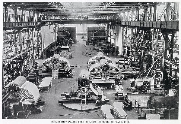 The Boiler shop (Water-tube boilers) at the Germania Shipyard, Kiel. Date: 1902