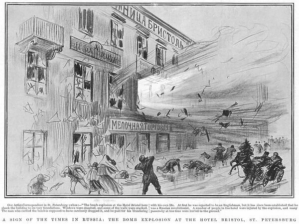 Bomb Accident. The accidental explosion of a bomb at the Hotel Bristol