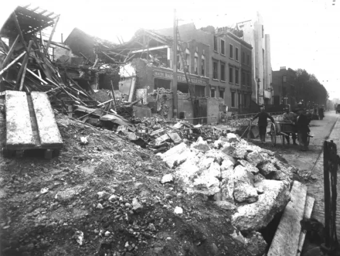Framed Print : Bomb damage following an air raid, WW2 Framed Print : Bomb damage following an air raid, WW2