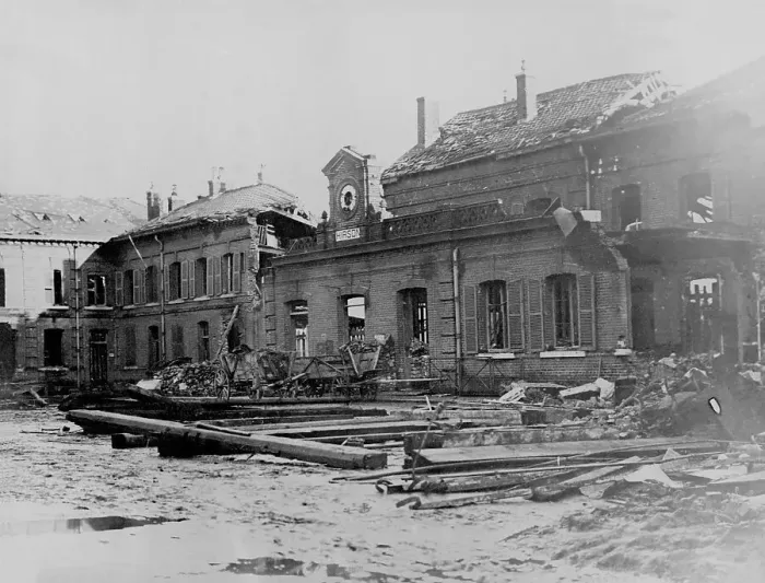 Framed Print : Bomb damage at Hirson Railway Station Framed Print : Bomb damage at Hirson Railway Station