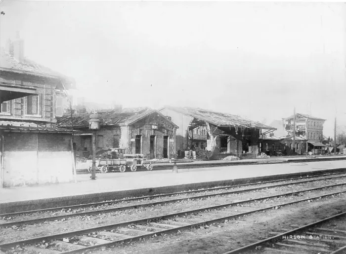 Framed Print : Bomb damage at Hirson railway station Framed Print : Bomb damage at Hirson railway station