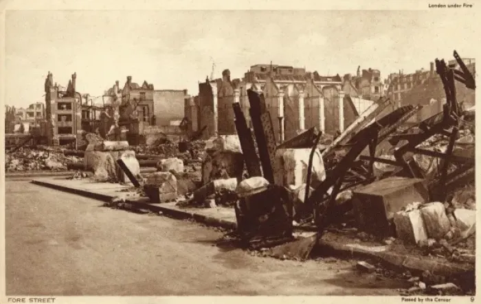 Framed Print : Bomb damage in London - Fore Street Framed Print : Bomb damage in London - Fore Street