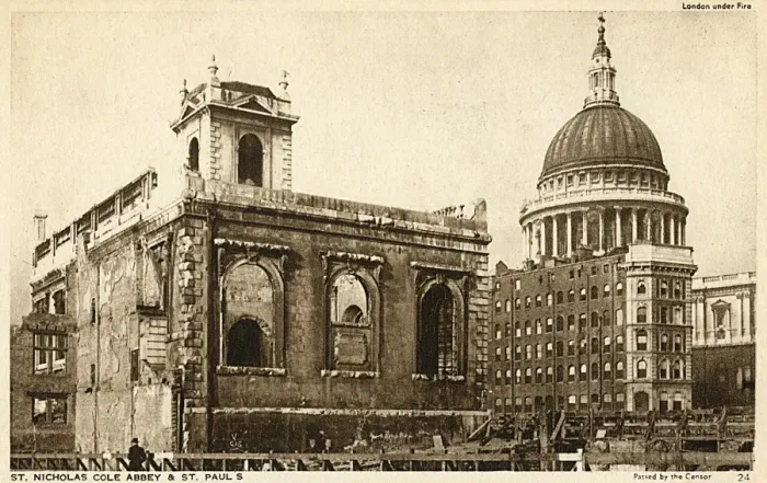Framed Print : Bomb Damage, London - Shell of St. Nicholas Cole Abbey Framed Print : Bomb Damage, London - Shell of St. Nicholas Cole Abbey