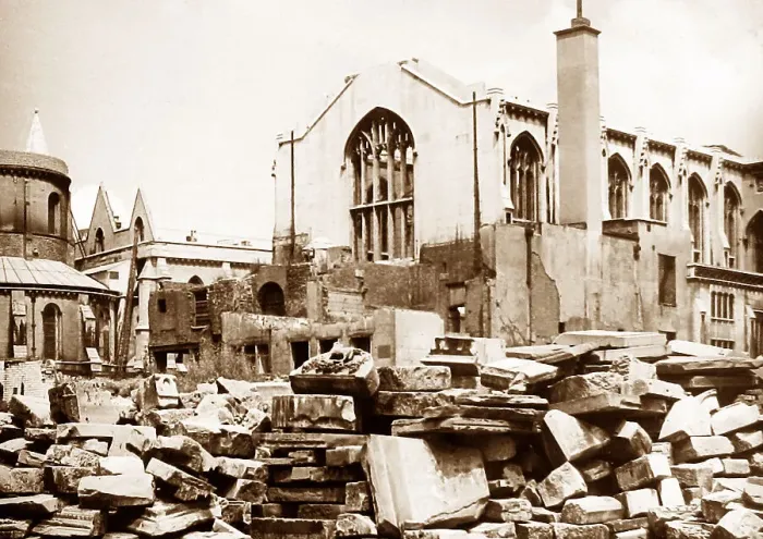 Framed Print : Bomb damage, Temple Church, London, June 1945 Framed Print : Bomb damage, Temple Church, London, June 1945