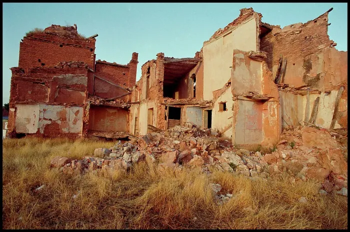 Framed Print : Bomb damaged hoses, Belchite, Spain Framed Print : Bomb damaged hoses, Belchite, Spain