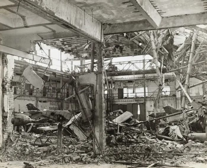 Framed Print : Bombed Hangars with Booby-Trapped Wreckage and Rubble at? Framed Print : Bombed Hangars with Booby-Trapped Wreckage and Rubble at?
