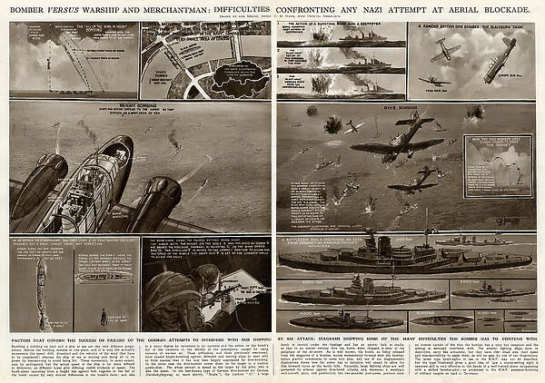 Bomber v. warship and merchantman by G. H. Davis
