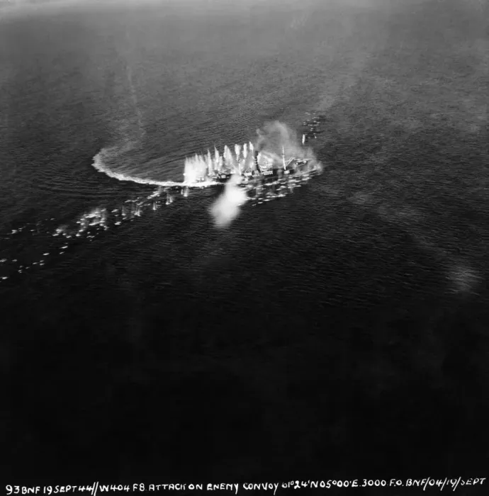 Framed Print : Bombing Attack on Enemy Convoy of Ships Aerial-Photograp? Framed Print : Bombing Attack on Enemy Convoy of Ships Aerial-Photograp?