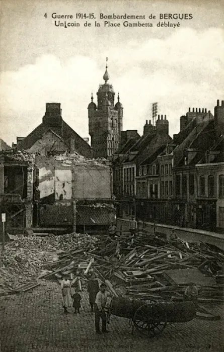 Framed Print : Bombing of Bergues - damage to Place Gambetta, WW1 Framed Print : Bombing of Bergues - damage to Place Gambetta, WW1