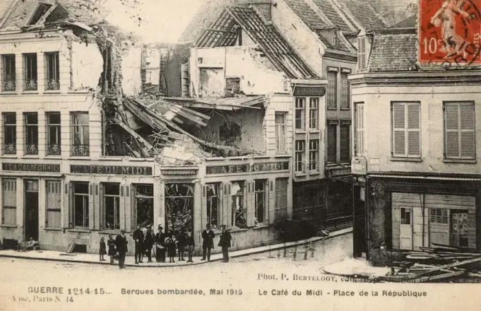 Framed Print : Bombing of Bergues, France, Place de la Republique, WW1 Framed Print : Bombing of Bergues, France, Place de la Republique, WW1