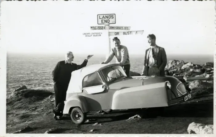 Framed Print : Bond Car Vintage  /  Classic, Lands End, Penzance, England