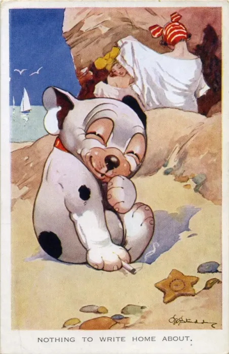 Framed Print : Bonzo on the beach, smoking Framed Print : Bonzo on the beach, smoking