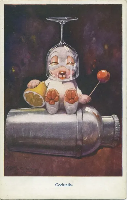 Framed Print : Bonzo has a go at cocktail making. Date: c. 1930 Framed Print : Bonzo has a go at cocktail making. Date: c. 1930