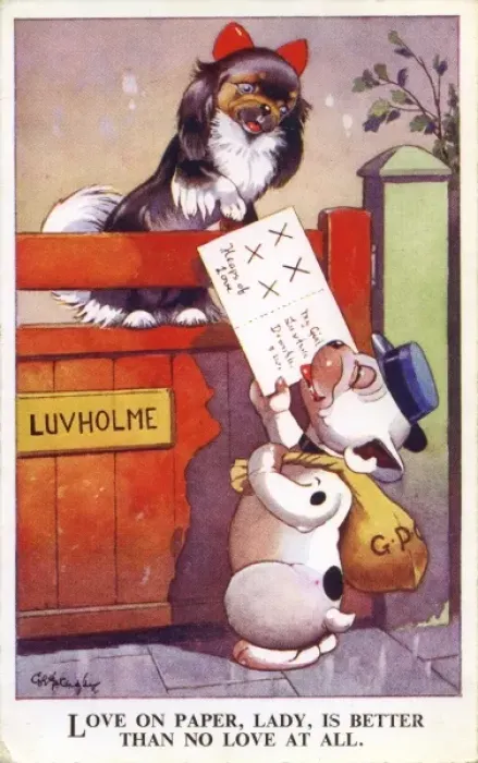 Framed Print : Bonzo delivering a postcard Framed Print : Bonzo delivering a postcard