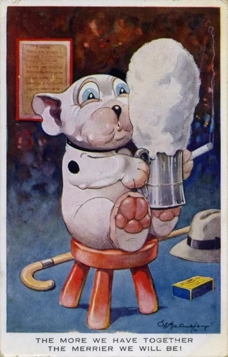 Framed Print : Bonzo drinking a tankard of beer Framed Print : Bonzo drinking a tankard of beer