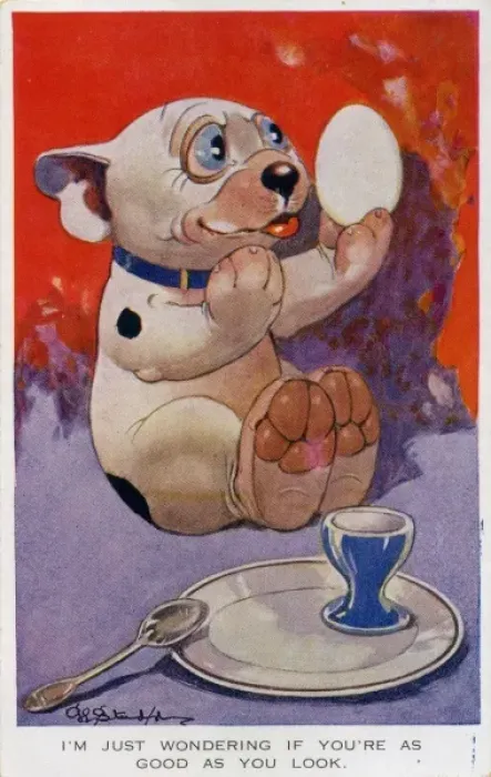 Framed Print : Bonzo about to eat a boiled egg Framed Print : Bonzo about to eat a boiled egg