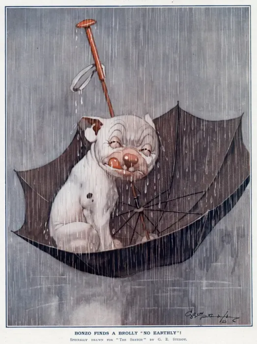 Framed Print : Bonzo Finds a Brolly No Earthly by George Studdy Framed Print : Bonzo Finds a Brolly No Earthly by George Studdy