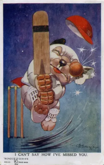 Framed Print : Bonzo playing cricket