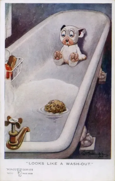 Framed Print : Bonzo sitting in a bath Framed Print : Bonzo sitting in a bath