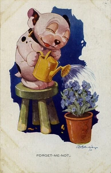 Bonzo watering a flower pot