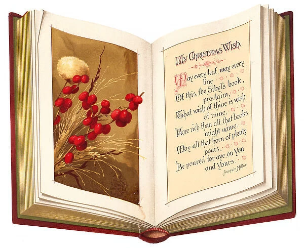 Book with greeting on a Victorian Christmas scrap