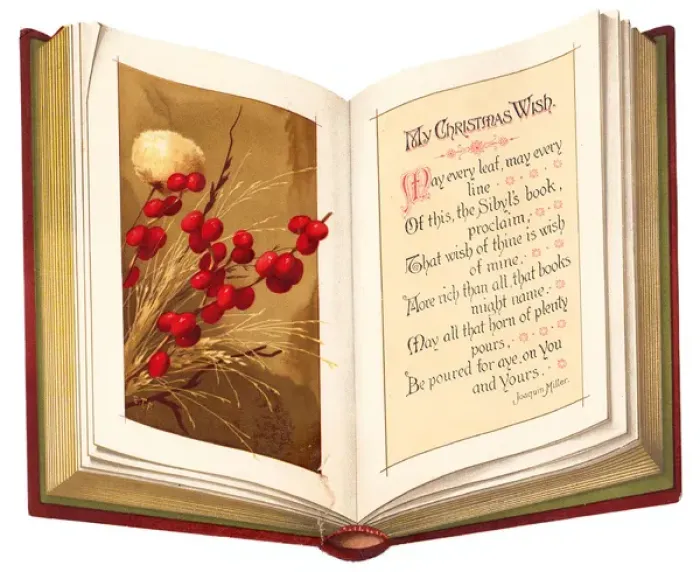 Framed Print : Book with greeting on a Victorian Christmas scrap Framed Print : Book with greeting on a Victorian Christmas scrap