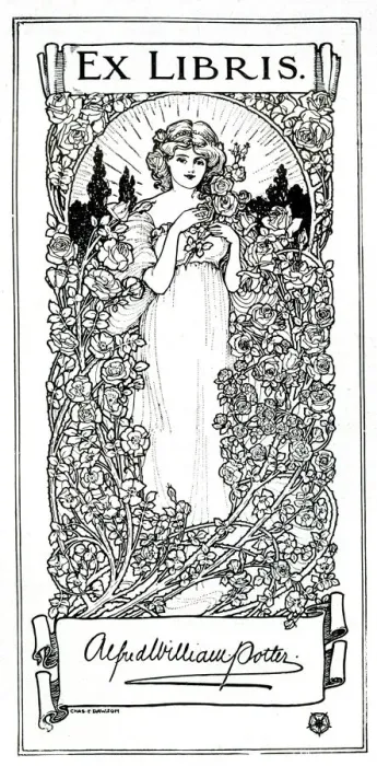 Framed Print : Book Plate by Charles E Dawson for Alfred William Potter Framed Print : Book Plate by Charles E Dawson for Alfred William Potter