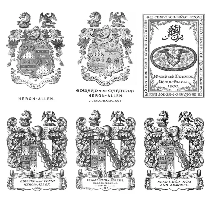 Framed Print : Book-plates showing Edward Heron-Allen crests Framed Print : Book-plates showing Edward Heron-Allen crests