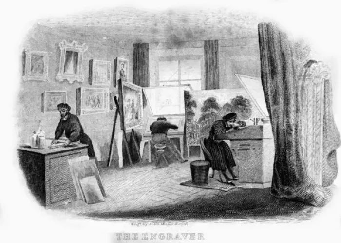 Framed Print : Book of Trades, The Engraver Framed Print : Book of Trades, The Engraver