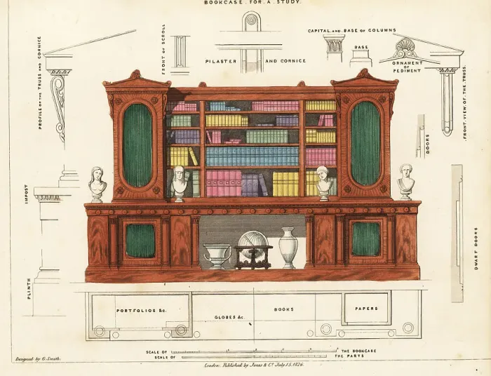 Framed Print : Bookcase for a study, Regency style Framed Print : Bookcase for a study, Regency style