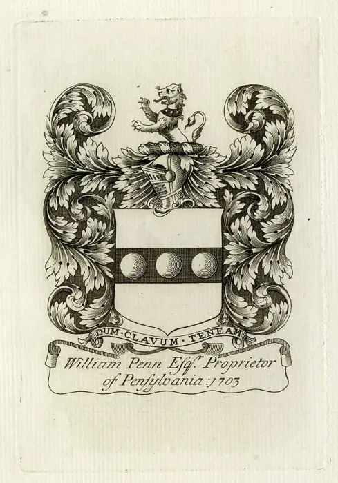 Framed Print : Bookplate of William Penn, founder of Pensylvania, USA Framed Print : Bookplate of William Penn, founder of Pensylvania, USA