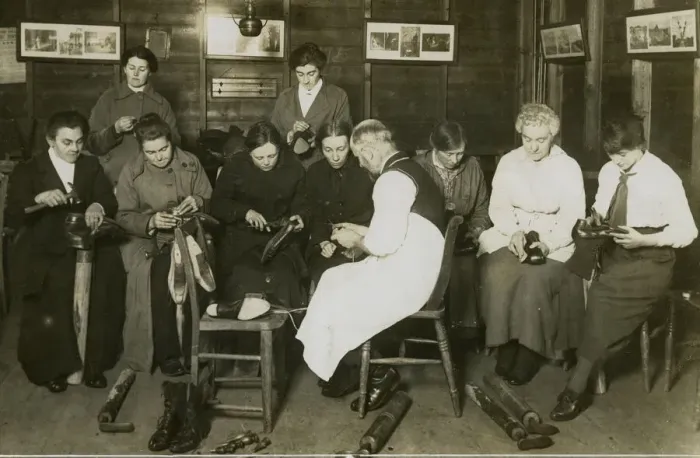 Framed Print : Boot mending at Scaynes Hill Womens Institute, WW1 Framed Print : Boot mending at Scaynes Hill Womens Institute, WW1