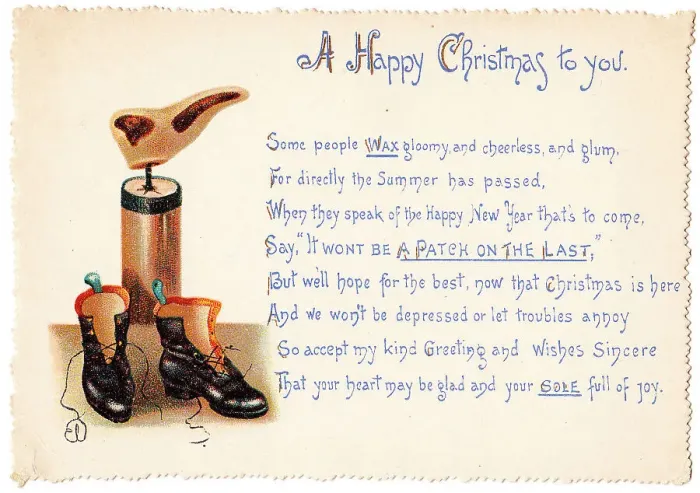 Framed Print : Last and boots on a Christmas and New Year card Framed Print : Last and boots on a Christmas and New Year card