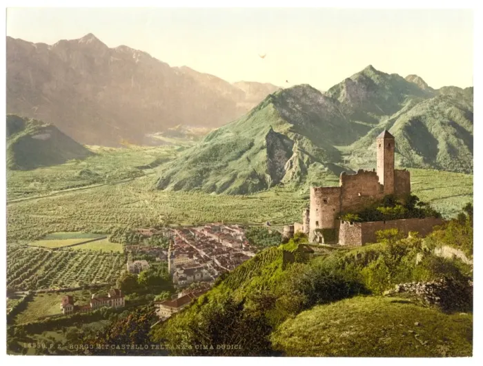 Framed Print : Borgo (i. e. Borgo Valsugana) with Telvano Castle and Cima D Framed Print : Borgo (i. e. Borgo Valsugana) with Telvano Castle and Cima D