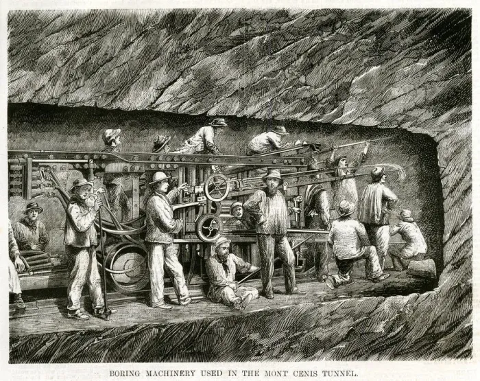Framed Print : Boring machine used in the Mont Cenis tunnel 1869 Framed Print : Boring machine used in the Mont Cenis tunnel 1869