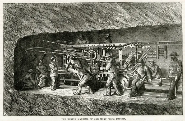 Framed Print : Boring machine used in the Mont Cenis tunnel 1869 Framed Print : Boring machine used in the Mont Cenis tunnel 1869