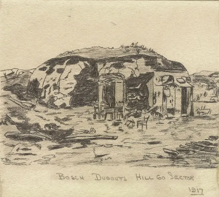 Framed Print : Bosch Dugouts, by William Hugh Duncan Arthur, WW1 Framed Print : Bosch Dugouts, by William Hugh Duncan Arthur, WW1