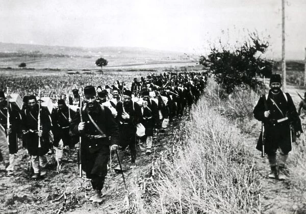Bosnian regiment off to the front, Serbia, WW1