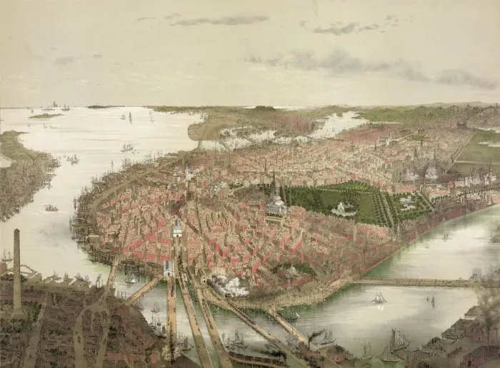 Framed Print : Boston - birds eye view from the north Framed Print : Boston - birds eye view from the north