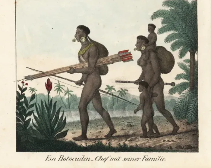 Framed Print : Botocudo chief and woman with blowpipe, Eastern Brazil Framed Print : Botocudo chief and woman with blowpipe, Eastern Brazil