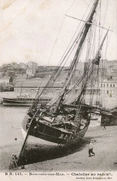 Boulogne-sur-Mer, France - Trawler at low tide