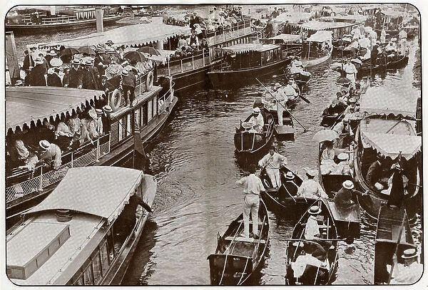 316 Berkshire Boulters Lock Thames Ascot Sunday Crush 1906 Antique Print 