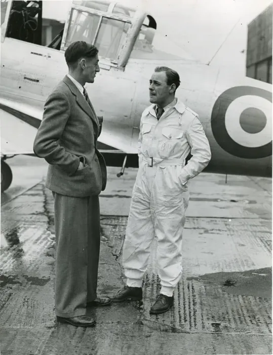 Framed Print : Boulton Paul Chief Test Pilot, A. E. Gunn, with his assistant