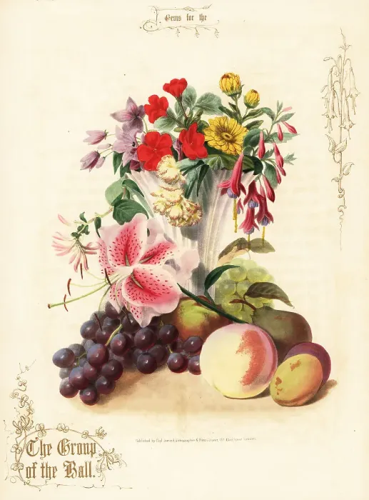Framed Print : Bouquet of flowers and fruit