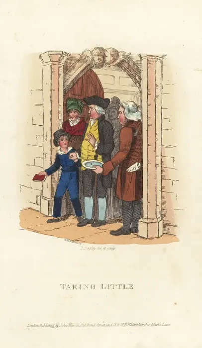 Framed Print : Bourgeois Christians leaving a Sunday mass, Regency era Framed Print : Bourgeois Christians leaving a Sunday mass, Regency era