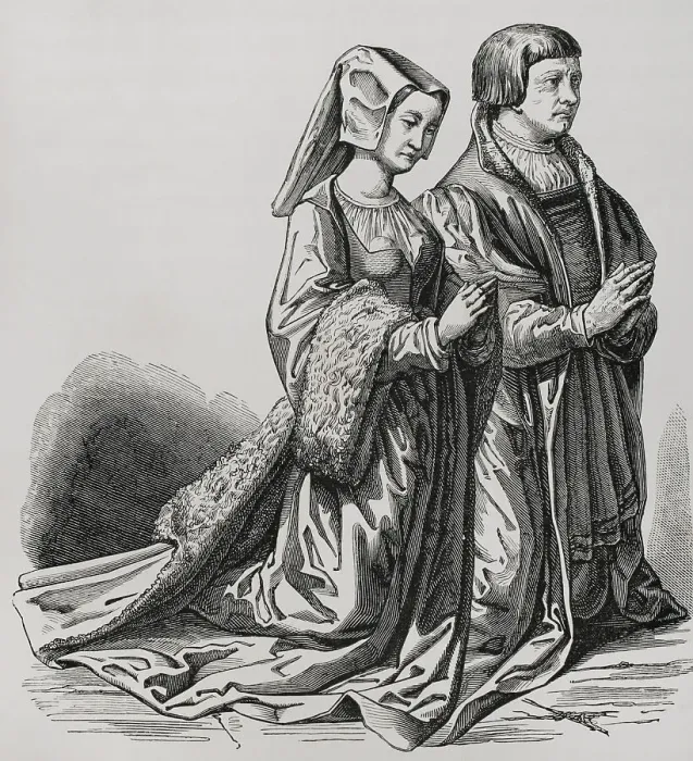 Framed Print : Bourgeois of Ghent in ceremonial costume, kneeling Framed Print : Bourgeois of Ghent in ceremonial costume, kneeling