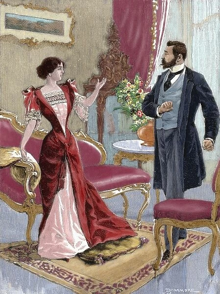 Bourgeoisie. Gentleman with a lady in the living room