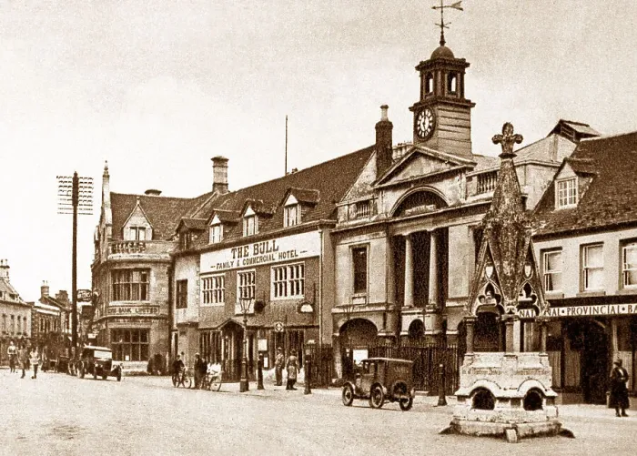Framed Print : Bourne Market Place probably 1920s Framed Print : Bourne Market Place probably 1920s